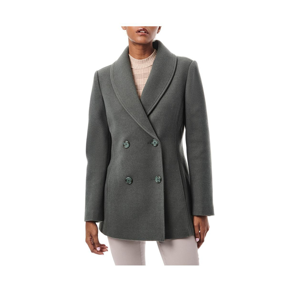NWT Bernardo Womens Shawl Collar Classic Peacoat‎ Double Breasted Olive Size XS